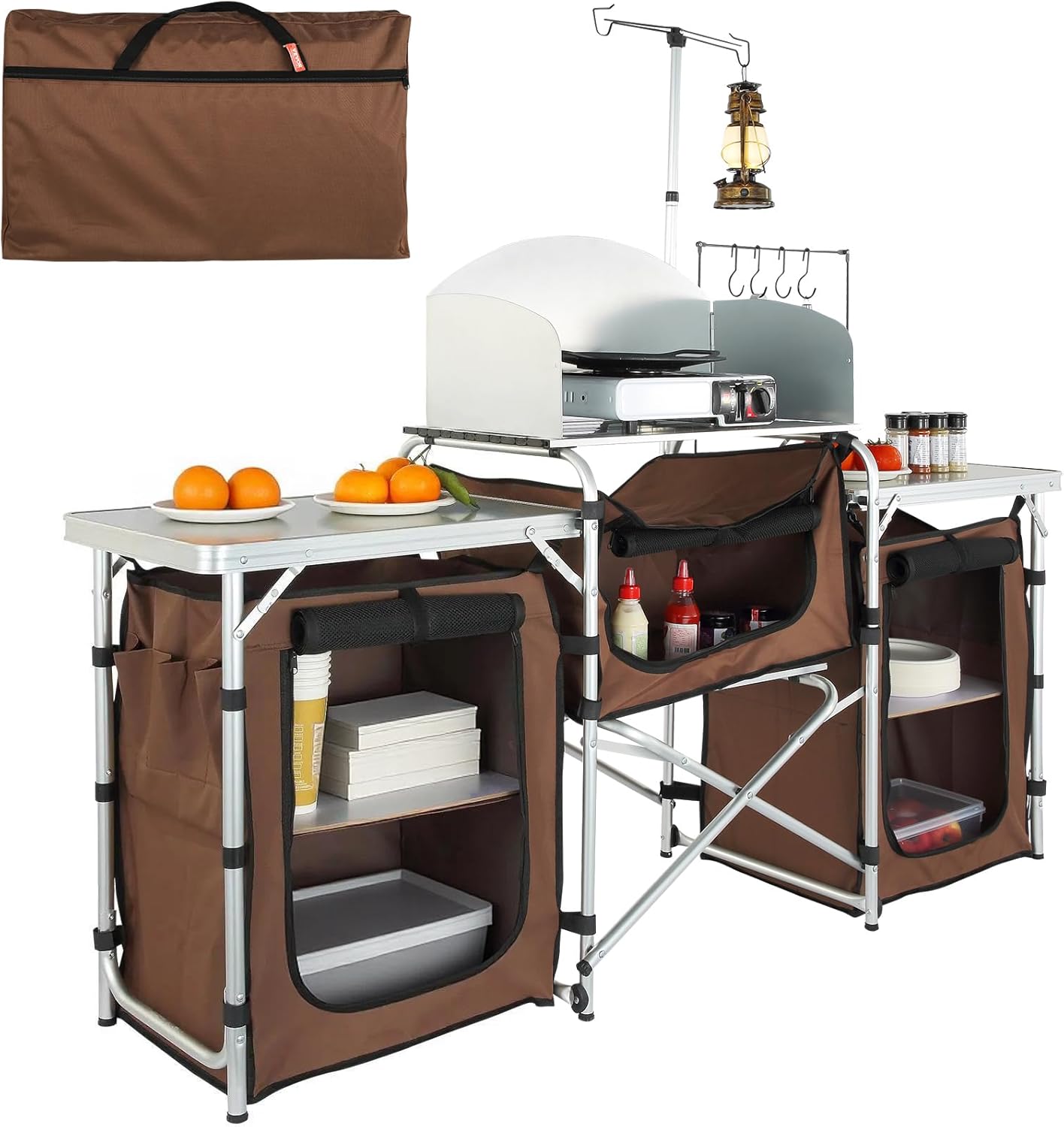 Outdoor Camping Kitchen Setup - Folding Camping Kitchen Table with Storage