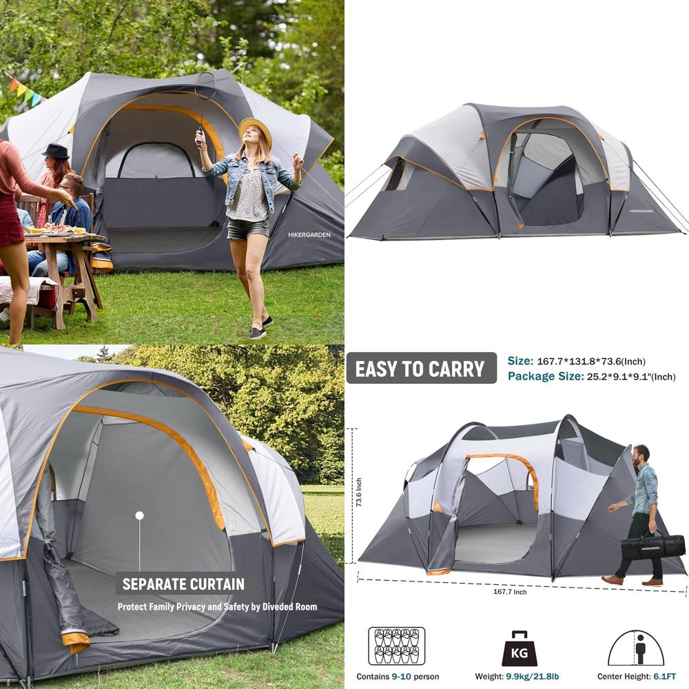 Outdoor Camping Tent - 10-Person HikerGarden Tent - Quick Setup