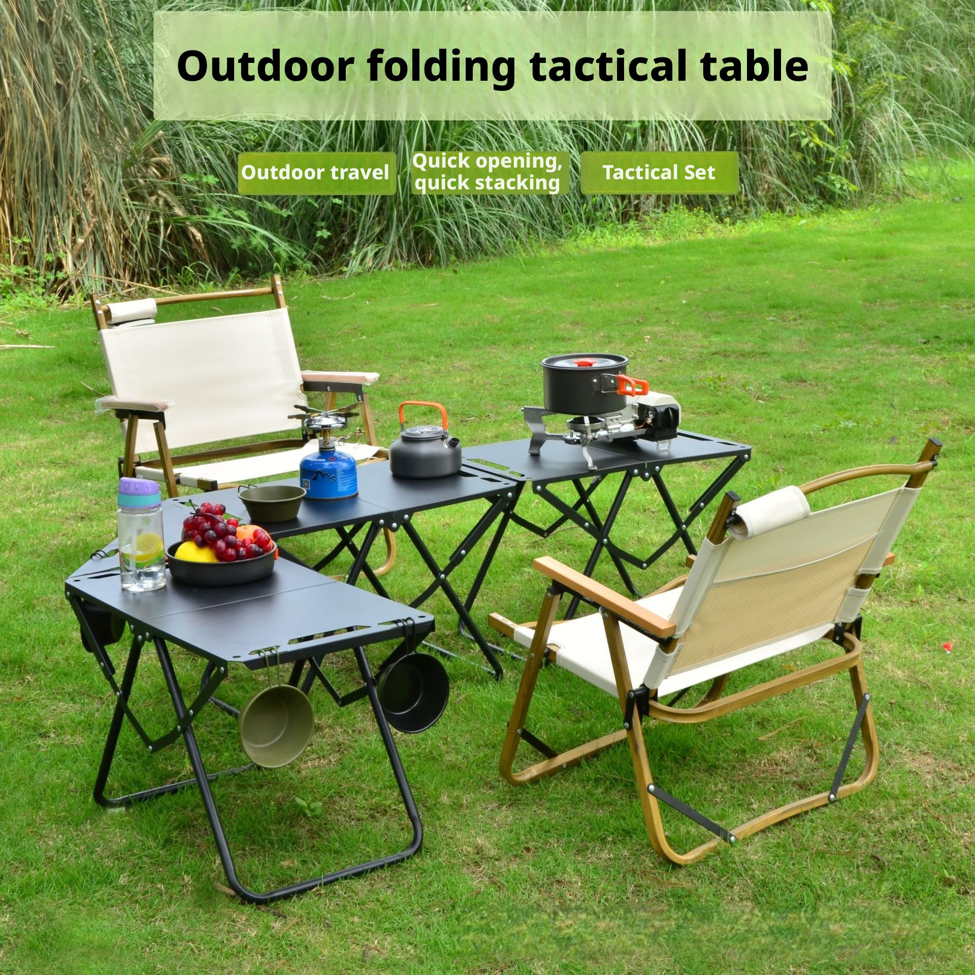 Outdoor Camping Kitchen Setup - Portable Lightweight Quick-Setup Carbon Steel Folding