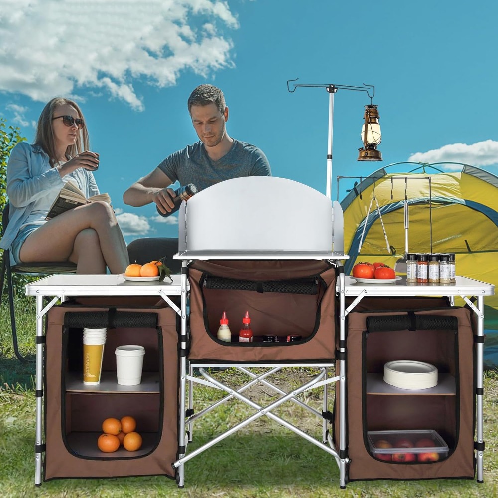 Folding Camping Kitchen Table  – обзор и цена Outdoor Camping Kitchen Setup