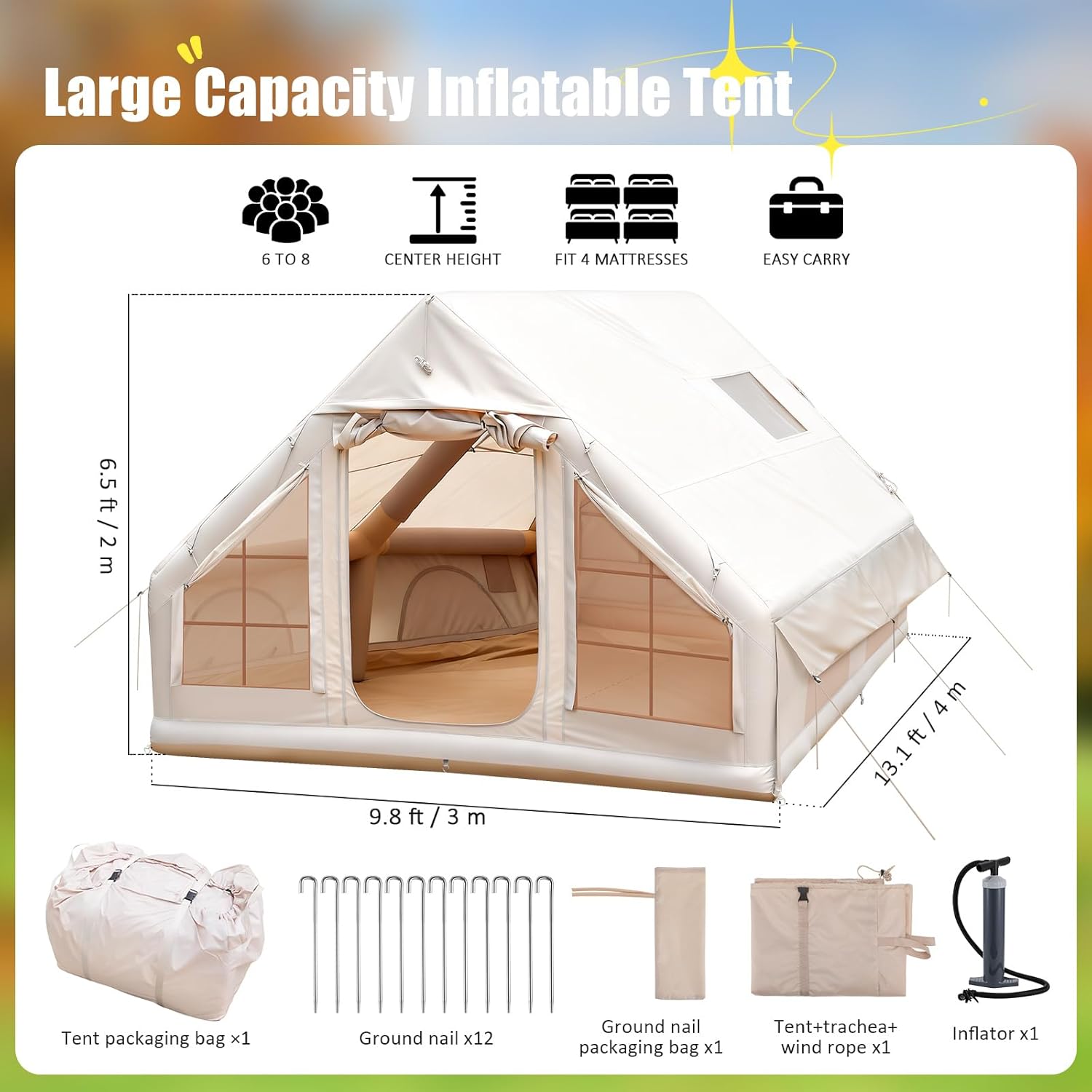 6-8 Person Inflatable Camping  – обзор и цена Outdoor Camping Tent Waterproof