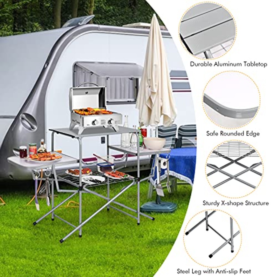 Folding Grill Table with 26''  – обзор и цена Outdoor Camping Kitchen Setup